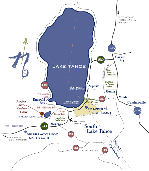 Map of South Lake Tahoe showing Casinos and Heavenly ski resort